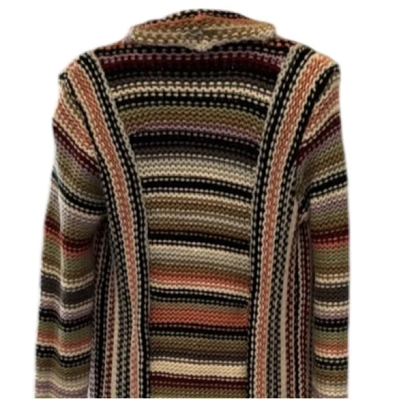 Boston Proper Fringed Ivory Multicolored Striped Open Duster Cardigan Size Small - Picture 8 of 15